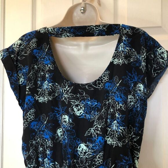 Candie's Women's Y2K Lightweight Navy Floral Mini Dress Sleeveless Elastic Waist - Picture 7 of 12